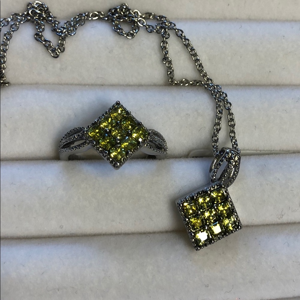 Peridot CZ Ring and Pendant Set